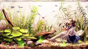 Anime Girl In An Aquarium Wallpaper