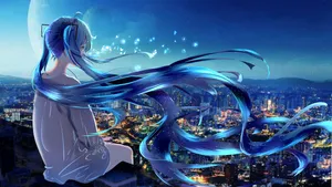 Anime Girl Sad Alone Hatsune Miku City View Wallpaper