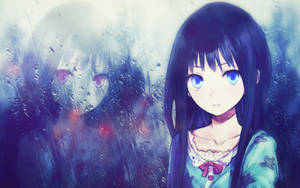 Anime Girl Sad Alone With Reflection Rainy Window Wallpaper