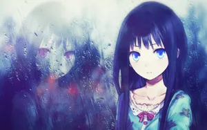 Anime Girl Sad Alone With Reflection Rainy Window Wallpaper