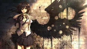 Anime Girl With Black Wings Wallpaper