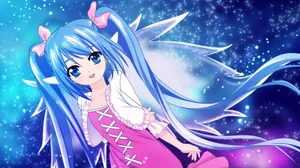 Anime Girl With Blue Hair And Pink Dress Wallpaper