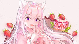 Anime Girl With Strawberry Desktop Wallpaper
