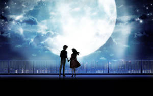 Anime Love Big Full Moon Wallpaper