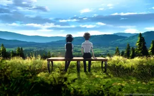 Anime Love On Meadow Field Wallpaper