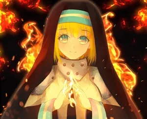 Anime Nunnery With Fire Wallpaper