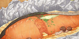 Anime Salmon Sushi Closeup Wallpaper