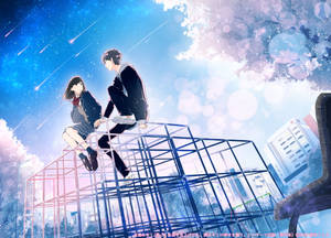 Anime School Scenery Cute Couple Jungle Gym Wallpaper