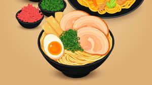 Anime Style_ Ramen_ Bowl_with_ Side_ Dishes Wallpaper