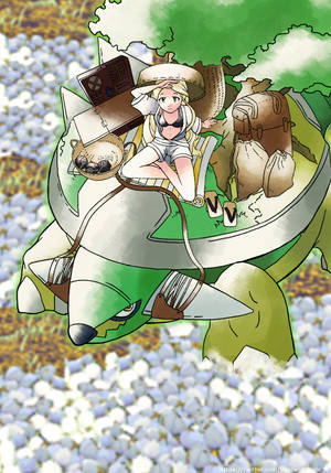 Anime Trainer Resting On Torterra Wallpaper