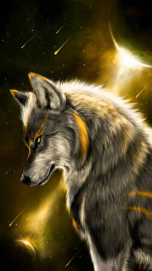 Anime Wolf Yellow Aesthetic Galaxy Wallpaper