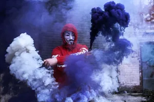 Anonymous White Blue Smoke Bomb Sticks Wallpaper