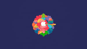 Apple Logo With Colorful Flowers In The Background Wallpaper