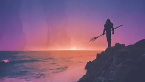 Aquaman Outline Sea Sunset Wallpaper