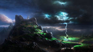 Art Lightning Strike Mountain Wallpaper