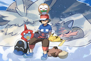 Ash Rowlet Alola Pokemon Sleeping Wallpaper