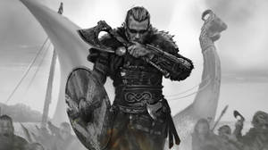 Assassin's Creed Valhalla Eivor Black And White Wallpaper