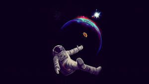 Astronaut And Sunflower Drifting In Space Wallpaper