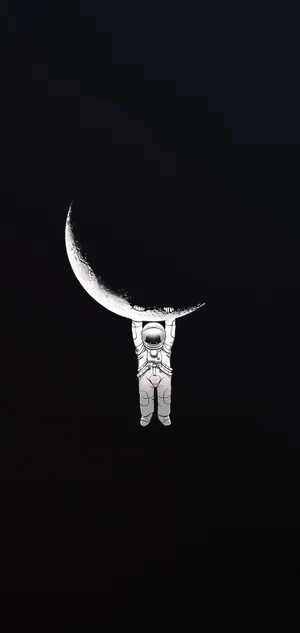 Astronaut Hanging On Moon Cool Black Background Wallpaper