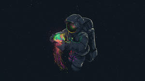 Astronaut Holding Galaxy Jellyfish Fantasy Art Wallpaper