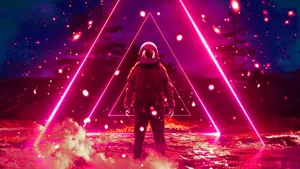 Astronaut In Neon Triangle Aesthetic Wallpaper