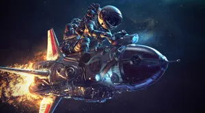 Astronaut Riding A Rocket Wallpaper