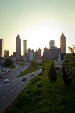 Atlanta Skyline With Bright Sun Wallpaper