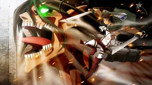 Attack On Titan Levi With Attack Titan Wallpaper