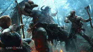 Attacking Kratos With Atreus Wallpaper