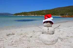 Australian Christmas Snowman With Hat Wallpaper
