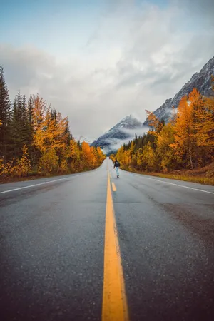 Autumn Roadto Mountain Peaks Wallpaper