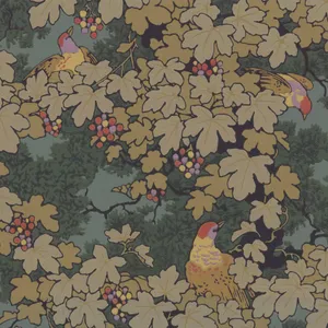 Autumnal Birdsand Vine Pattern Wallpaper