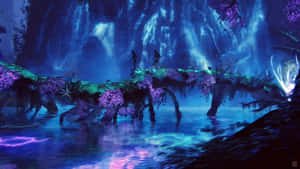Avatar Pandora Waterfall Purple Lights Wallpaper