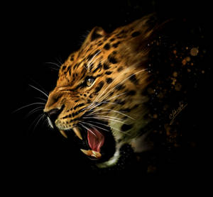 Awesome Roaring Leopard Art Wallpaper