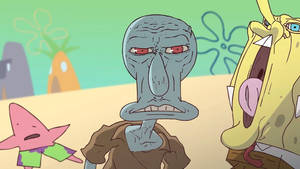 Awkward Face Of Squidward And Spongebob Wallpaper