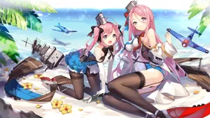 Azur Lane Saratoga And Lexington Beach Fun Wallpaper