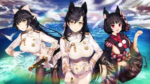 Azur Lane Three Girls At Sea Wallpaper