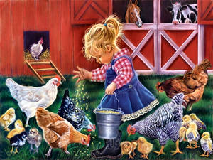 Baby Feeding Chicken Animals On The Farm Wallpaper