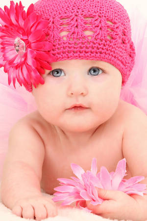 Baby In Pink Crochet Bonnet Wallpaper
