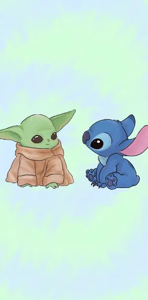Baby Yoda Aesthetic With Stitch Wallpaper