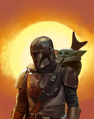 Baby Yoda And Mandalorian Fan Art Wallpaper