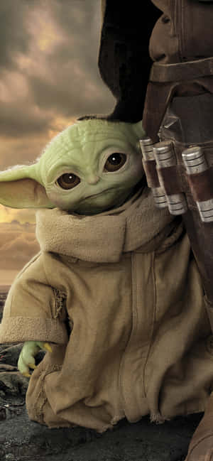 Baby Yoda Standing And Staring Iphone Wallpaper