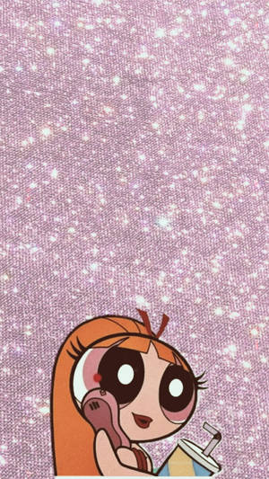 Baddie Cartoon Blossom On Sparkly Pink Wallpaper