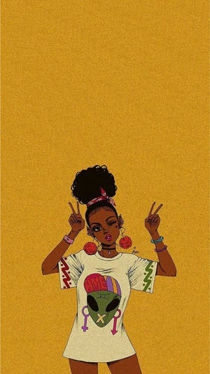 Baddie Cartoon Girl Doing V-sign Wallpaper