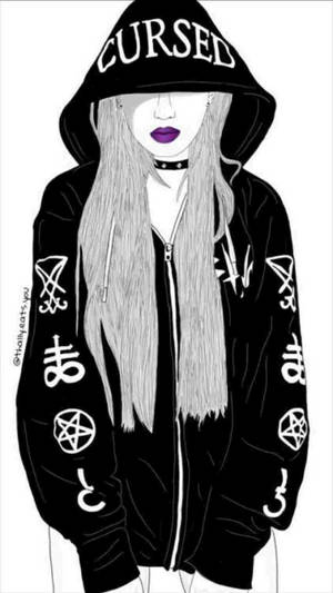 Baddie Cartoon Girl In Black Hoodie Wallpaper