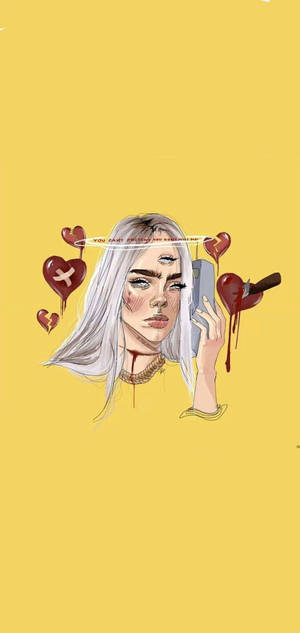 Baddie Cartoon Girl Surrounded By Broken Hearts Wallpaper