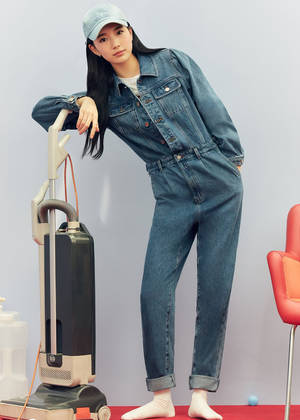 Bae Suzy Illuminating Beauty In A Denim Jumpsuit Wallpaper