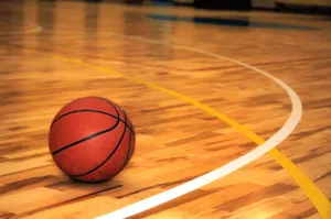 Ball On Basketball Court Floor Wallpaper