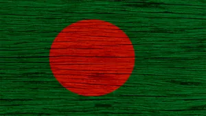 Bangladesh Flag In Wood Textile Wallpaper