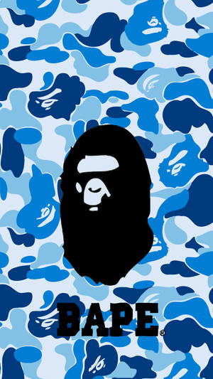 Bape Brand Logo On Blue Camouflage Wallpaper
